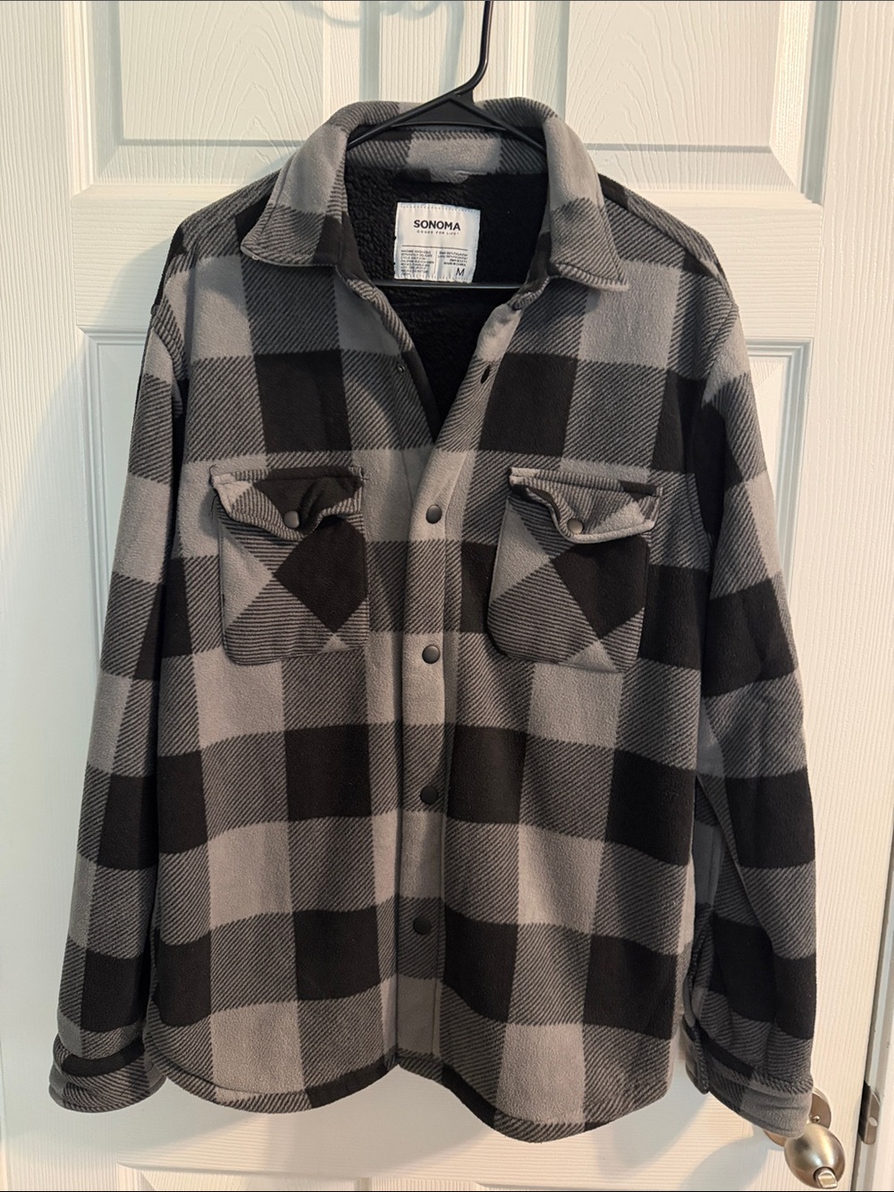 Sonoma Black and Gray Buffalo-Check Fleece Shirt Jacket